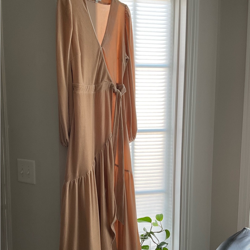 Aura Beige Long Sleeve Wrap Dress